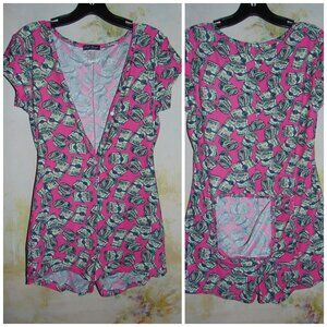 Not Tired Rolling in the Dough Short Sleeve Pink Romper Pajama Retro Butt Flap L